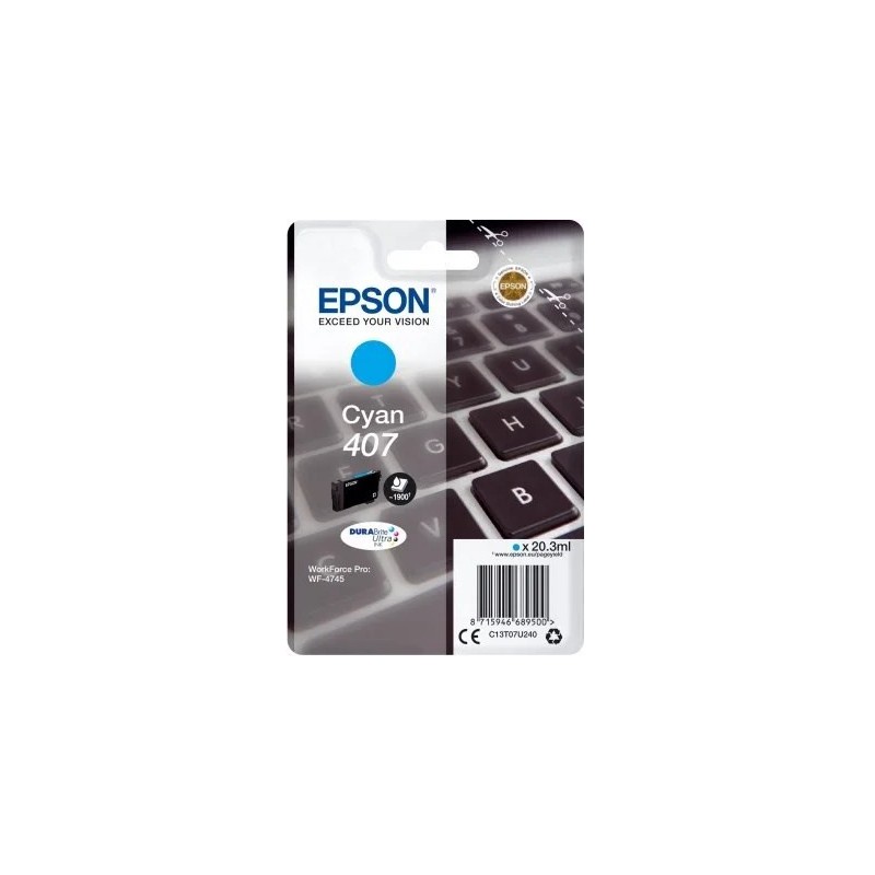 Epson 407 Cyan Blækpatron – 20,3 ml | Original Epson Blæk
