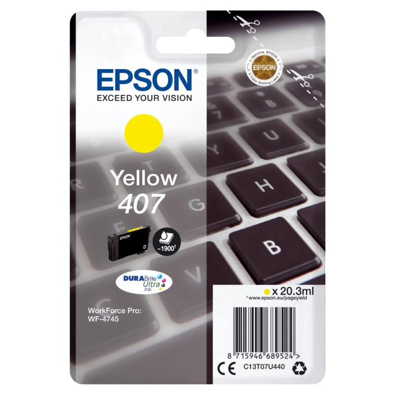 Epson 407 Blækpatron, Yellow – 20,3 ml, 1900 sider