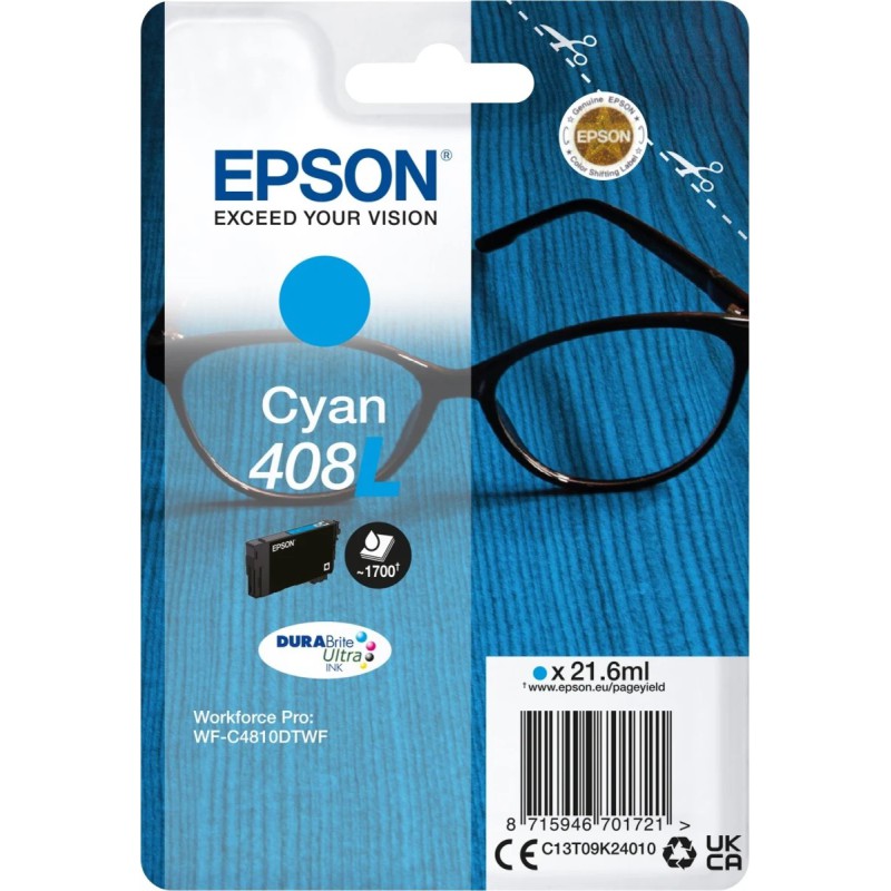 Epson 408L Cyan Blækpatron – 21,6ml  | Original Epson Blæk