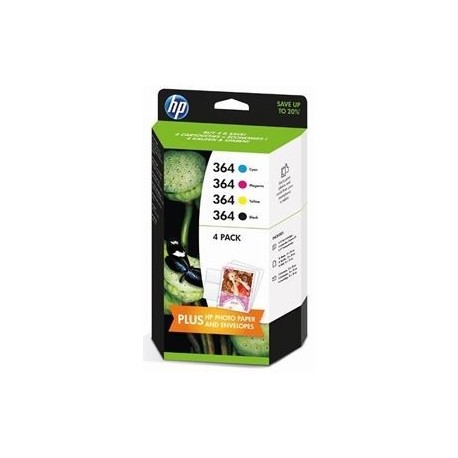 Sæt (4 stk.) HP 364 BK, C,M,Y  originale blækpatroner m/ photopapir